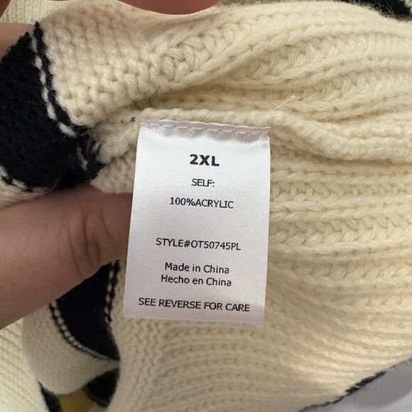 Unbranded Women’s Collared Polo Sweater Cream & Navy Stripe 2XL Nautical Boho - Picture 10 of 12